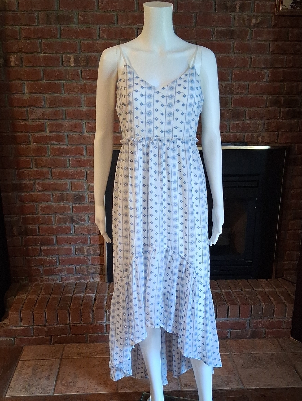 miami White and Blue High-Low Sundress